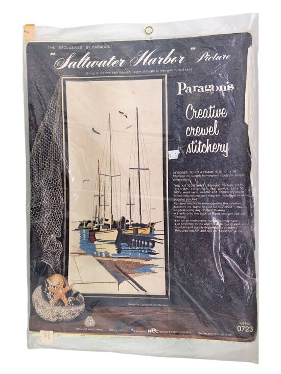 NPC National Paragon Corporation Other - Vintage Saltwater Harbor Crewel Stitch Kit Paragon Fits 12x26 Frame 0723 Boat